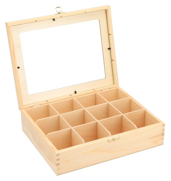 ČistéDřevo Drevená krabička s plexisklom - 12 priehradiek