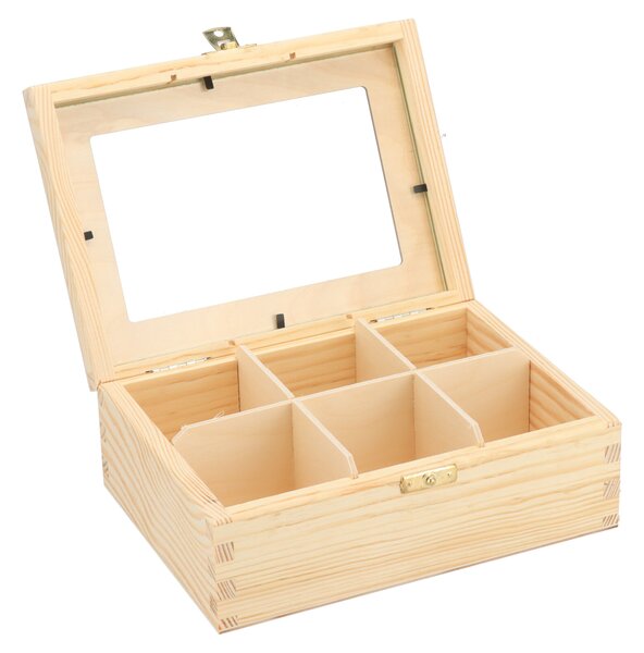 ČistéDřevo Drevená krabička s plexisklom - 6 priehradiek