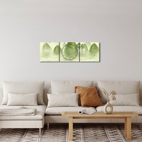 Obraz - Údolie zelených hôr (s hodinami) (90x30 cm)