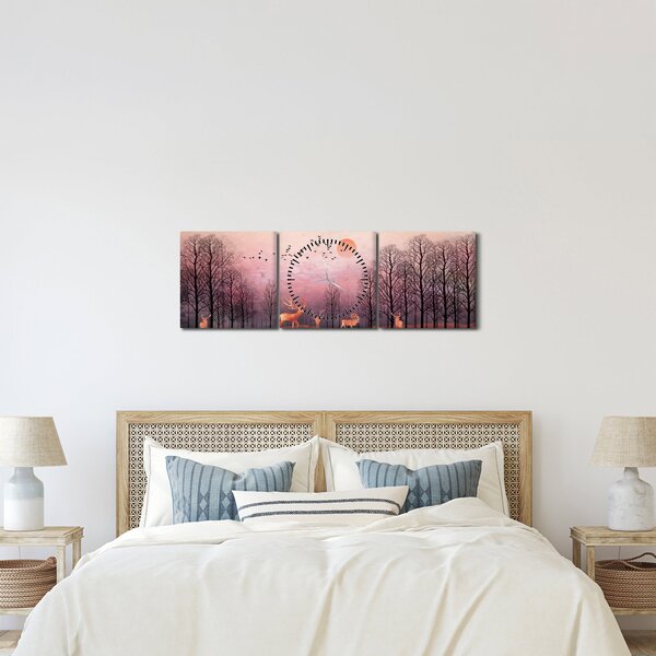 Obraz - Jelene v žiare zapadajúceho slnka (s hodinami) (90x30 cm)