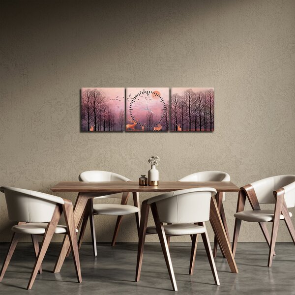 Obraz - Jelene v žiare zapadajúceho slnka (s hodinami) (90x30 cm)