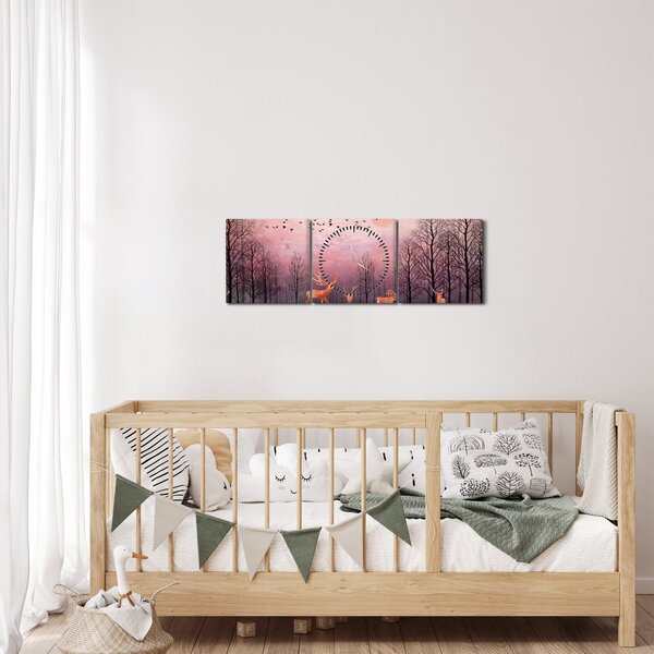 Obraz - Jelene v žiare zapadajúceho slnka (s hodinami) (90x30 cm)