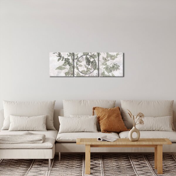 Obraz - Rastliny v omietke (s hodinami) (90x30 cm)