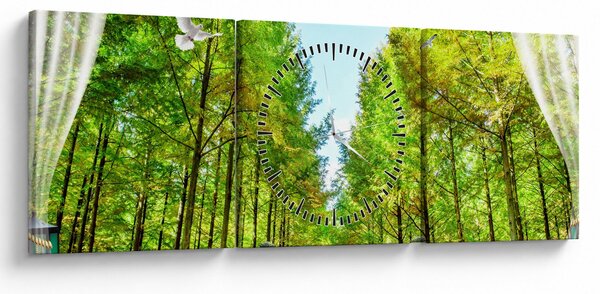 Obraz - Výhľad na les (s hodinami) (90x30 cm)