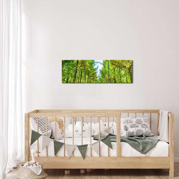 Obraz - Výhľad na les (s hodinami) (90x30 cm)