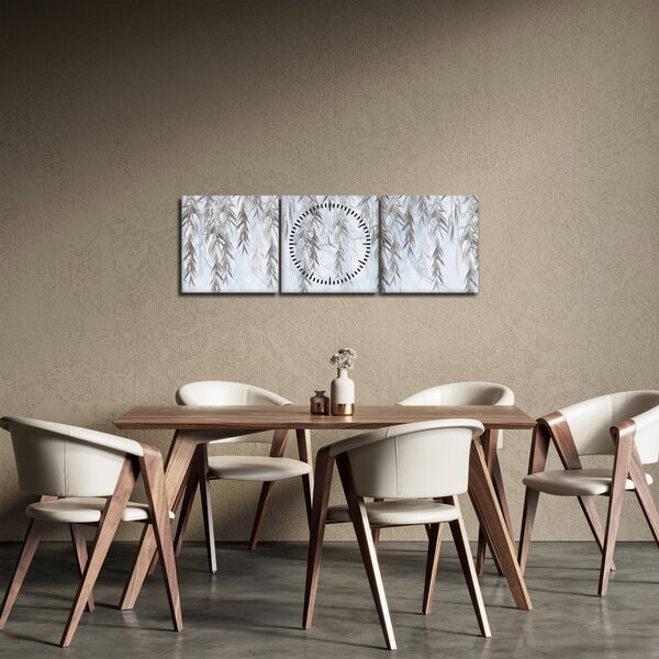 Obraz - Vŕbové vetvičky v modrom pozadí (s hodinami) (90x30 cm)