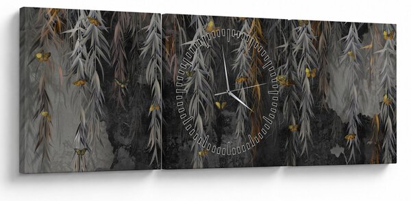 Obraz - Vŕbové vetvičky v čiernom pozadí (s hodinami) (90x30 cm)
