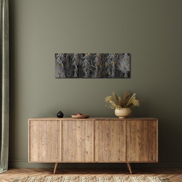 Obraz - Vŕbové vetvičky v čiernom pozadí (s hodinami) (90x30 cm)