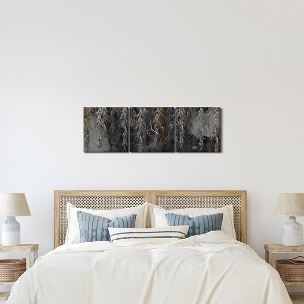 Obraz - Vŕbové vetvičky v čiernom pozadí (s hodinami) (90x30 cm)