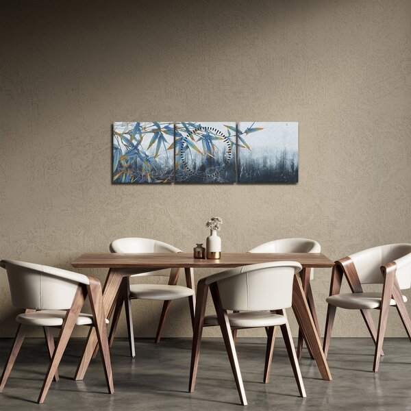 Obraz - Bambus na stene (s hodinami) (90x30 cm)