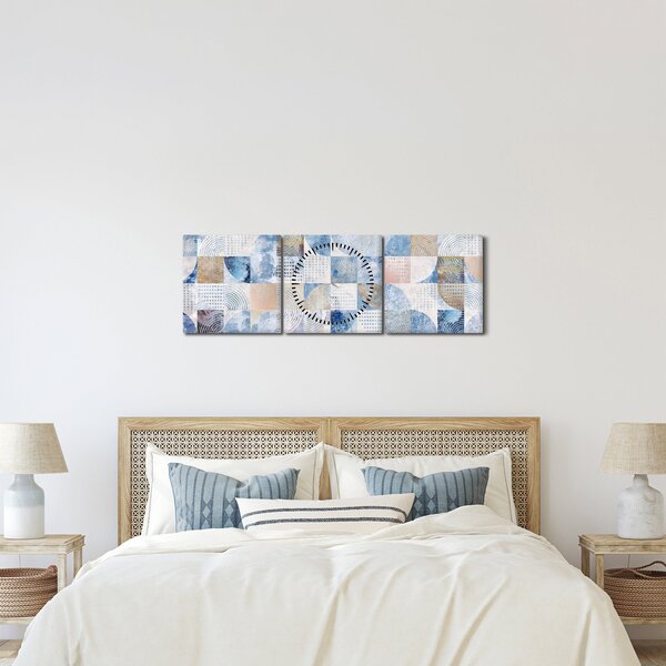 Obraz - Geometrické tvary na stene (s hodinami) (90x30 cm)
