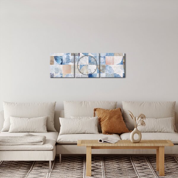 Obraz - Geometrické tvary na stene (s hodinami) (90x30 cm)