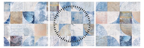 Obraz - Geometrické tvary na stene (s hodinami) (90x30 cm)