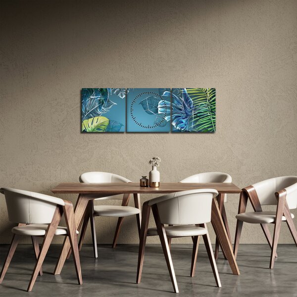 Obraz - Listy tropických rastlín (s hodinami) (90x30 cm)