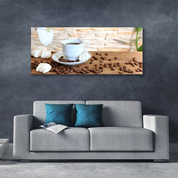 Obraz Canvas Hrnček káva zrnká kuchyňa 125x50 cm