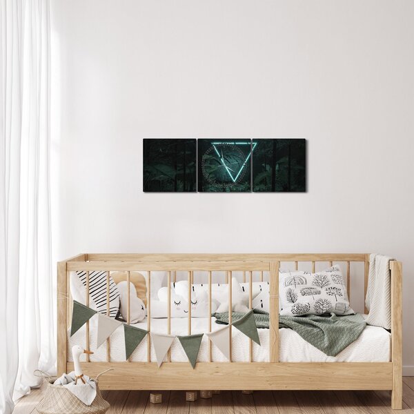 Obraz - Neónový trojuholník v jungli (s hodinami) (90x30 cm)