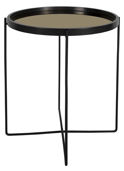 LEITMOTIV Čierny stolík so zlatou zrkadlovou doskou ∅ 50 cm × 60 cm