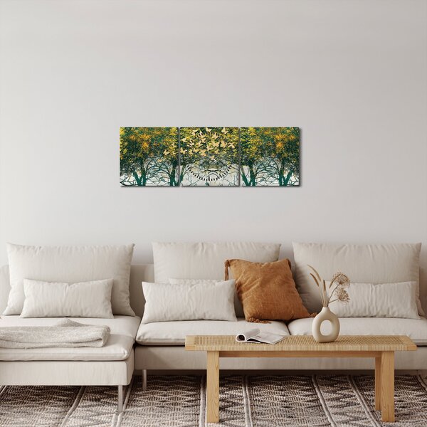Obraz - Jelene v zelenom lese (s hodinami) (90x30 cm)
