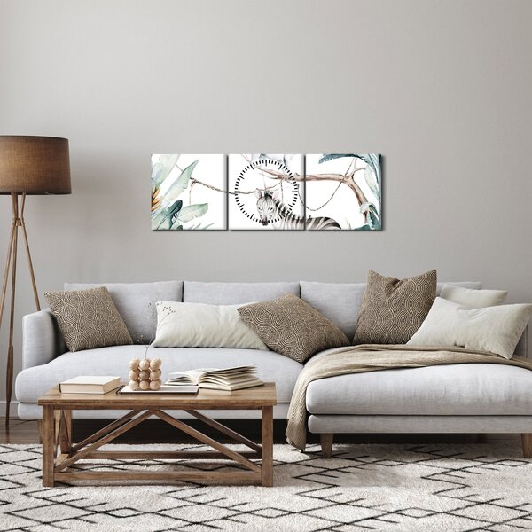 Obraz - Exotické zvieratká (s hodinami) (90x30 cm)