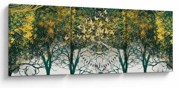 Obraz - Jelene v zelenom lese (s hodinami) (90x30 cm)