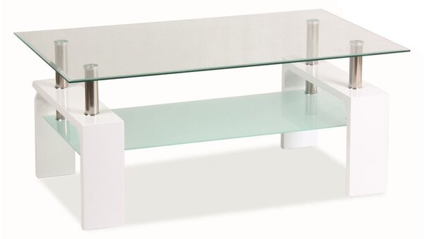 Sklenený konferenčný stolík Lisa Basic - biely lesk / chróm / sklo