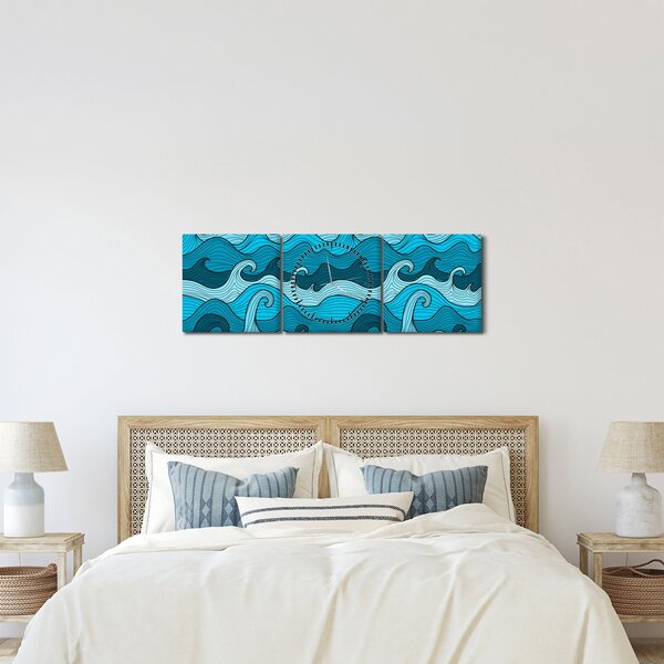Obraz - Abstrakcia, more (s hodinami) (90x30 cm)