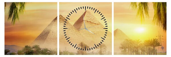 Obraz - Pyramídy (s hodinami) (90x30 cm)