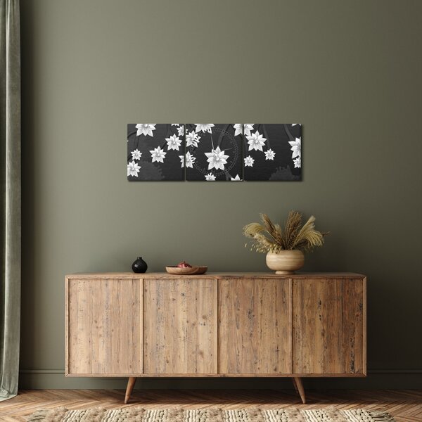 Obraz - Kvety na vetvách (s hodinami) (90x30 cm)