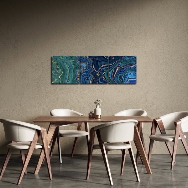 Obraz - Zeleno-modrý mramor (s hodinami) (90x30 cm)