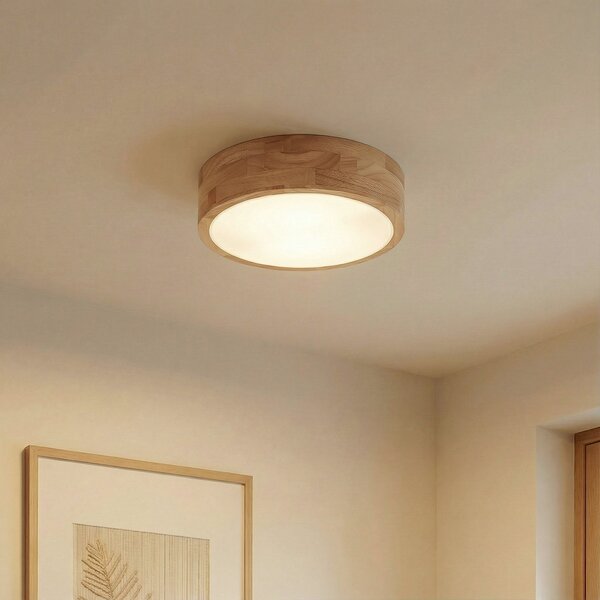 Stropné Lampa Lindby, Tanju, stmievateľné, Drevo, Obývacia izba, Drevo, Rustikálny