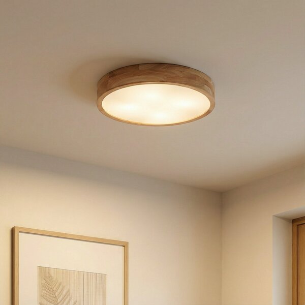 Stropné Lampa Lindby, Tanju, stmievateľné, Drevo, Obývacia izba, Drevo, Rustikálny