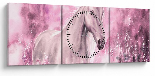 Obraz - Maľovaný kôň (s hodinami) (90x30 cm)