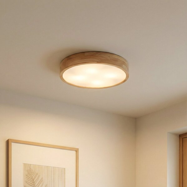 Stropné Lampa Lindby, Tanju, stmievateľné, Drevo, Obývacia izba, Drevo, Rustikálny