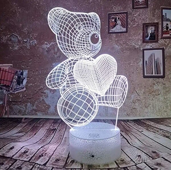 3Dmix 3DL-CRK062 – 3D LED nočná lampa - Medvedík so srdcom (Crack základňa)