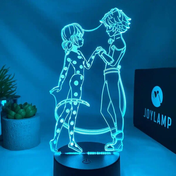 3Dmix 3DL-DRGB063 – 3D LED nočná lampa - Kúzelná Lienka a Čierny Kocúr (Miraculous Ladybug) (Dual RGB)