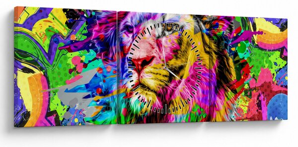 Obraz - 3D obraz leva (s hodinami) (90x30 cm)