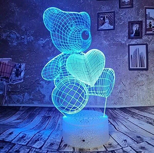 3Dmix 3DL-CRK062 – 3D LED nočná lampa - Medvedík so srdcom (Crack základňa)