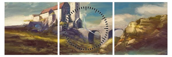 Obraz - Stredoveký hrad (s hodinami) (90x30 cm)