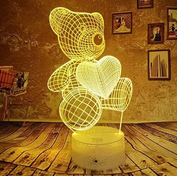 3Dmix 3DL-CRK062 – 3D LED nočná lampa - Medvedík so srdcom (Crack základňa)