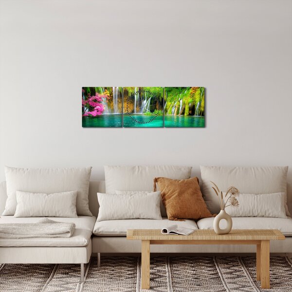 Obraz - Vodopád, Plitvické jazerá, Chorvátsko (s hodinami) (90x30 cm)