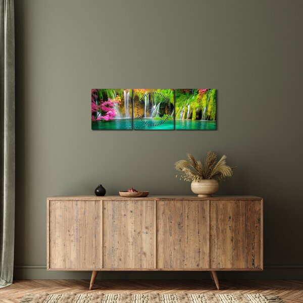Obraz - Vodopád, Plitvické jazerá, Chorvátsko (s hodinami) (90x30 cm)
