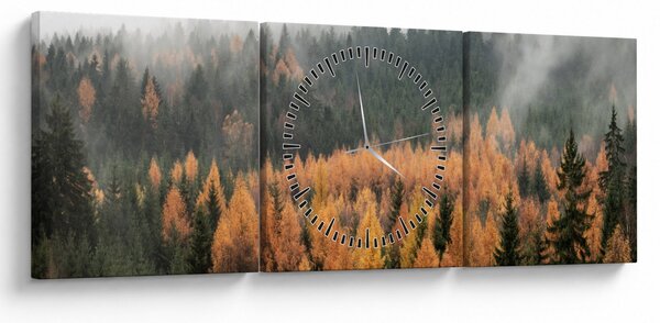 Obraz - Jesenný les (s hodinami) (90x30 cm)