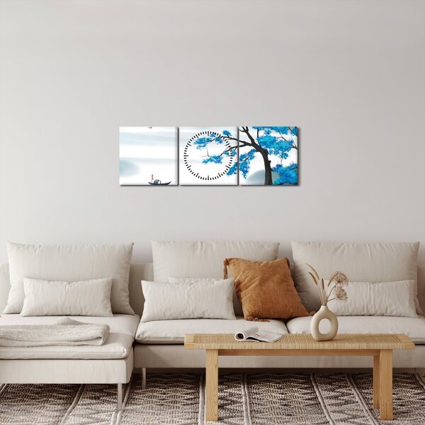 Obraz - Maľované jazero s loďkou (s hodinami) (90x30 cm)