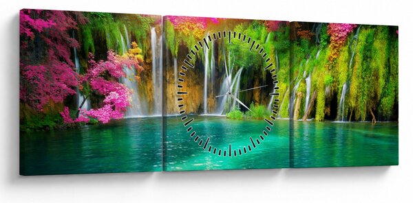 Obraz - Vodopád, Plitvické jazerá, Chorvátsko (s hodinami) (90x30 cm)