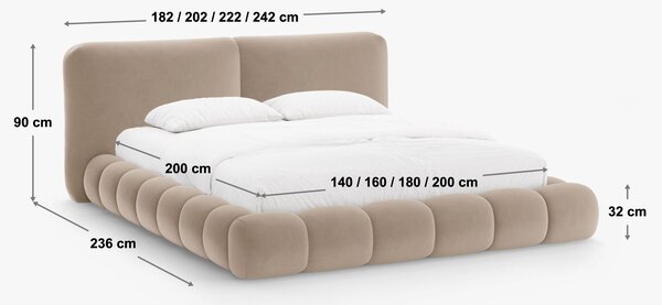 MUZZA Dvojlôžková posteľ Gelan S úložným priestorom 140 x 200 cm Chenille Svetlobéžová
