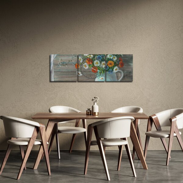 Obraz - Lúčne kvety, olejomaľba (s hodinami) (90x30 cm)