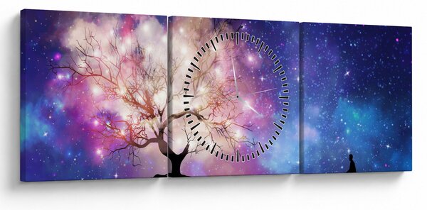 Obraz - Vesmírny strom (s hodinami) (90x30 cm)