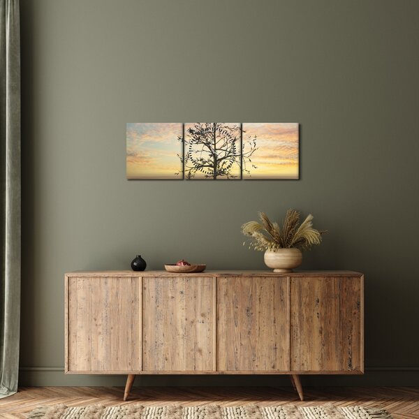 Obraz - Strom na púšti (s hodinami) (90x30 cm)