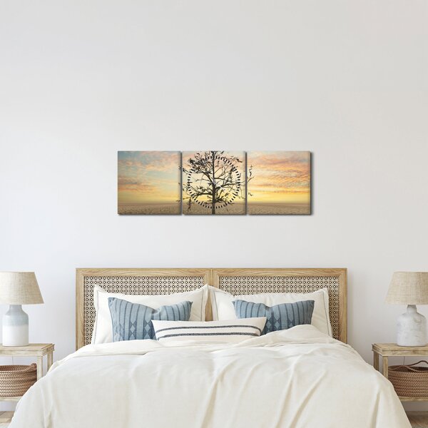 Obraz - Strom na púšti (s hodinami) (90x30 cm)