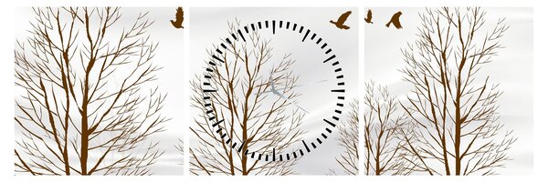 Obraz - Jelene pred riekou (s hodinami) (90x30 cm)